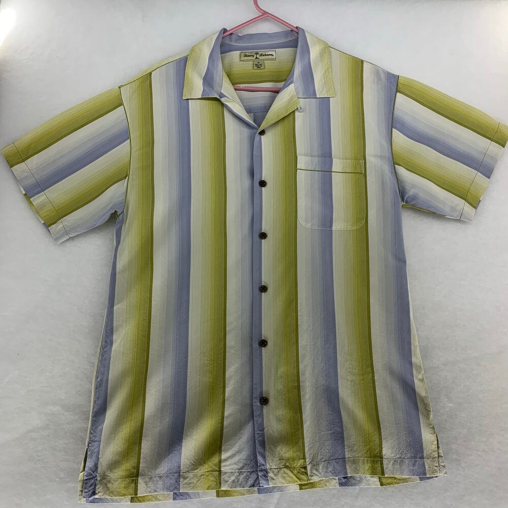 Tommy Bahama Striped 100% Silk Short Sleeve Button Down Shirt Size M